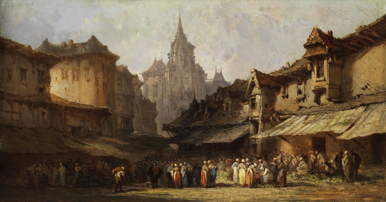 Market Scene in a Small Town by Eugene Isabey