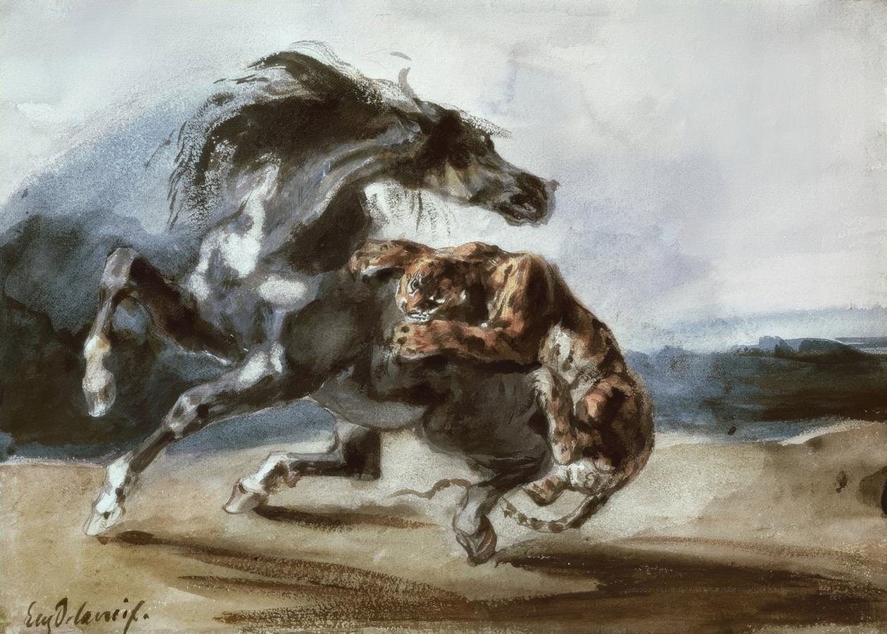 Tiger Attacking a Wild Horse by Ferdinand Victor Eugene Delacroix