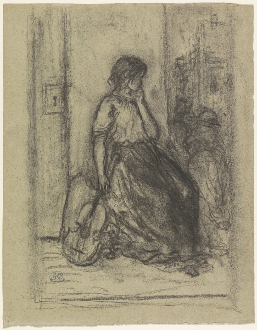Seated Street Musician with a Violin by Eugène François de Block