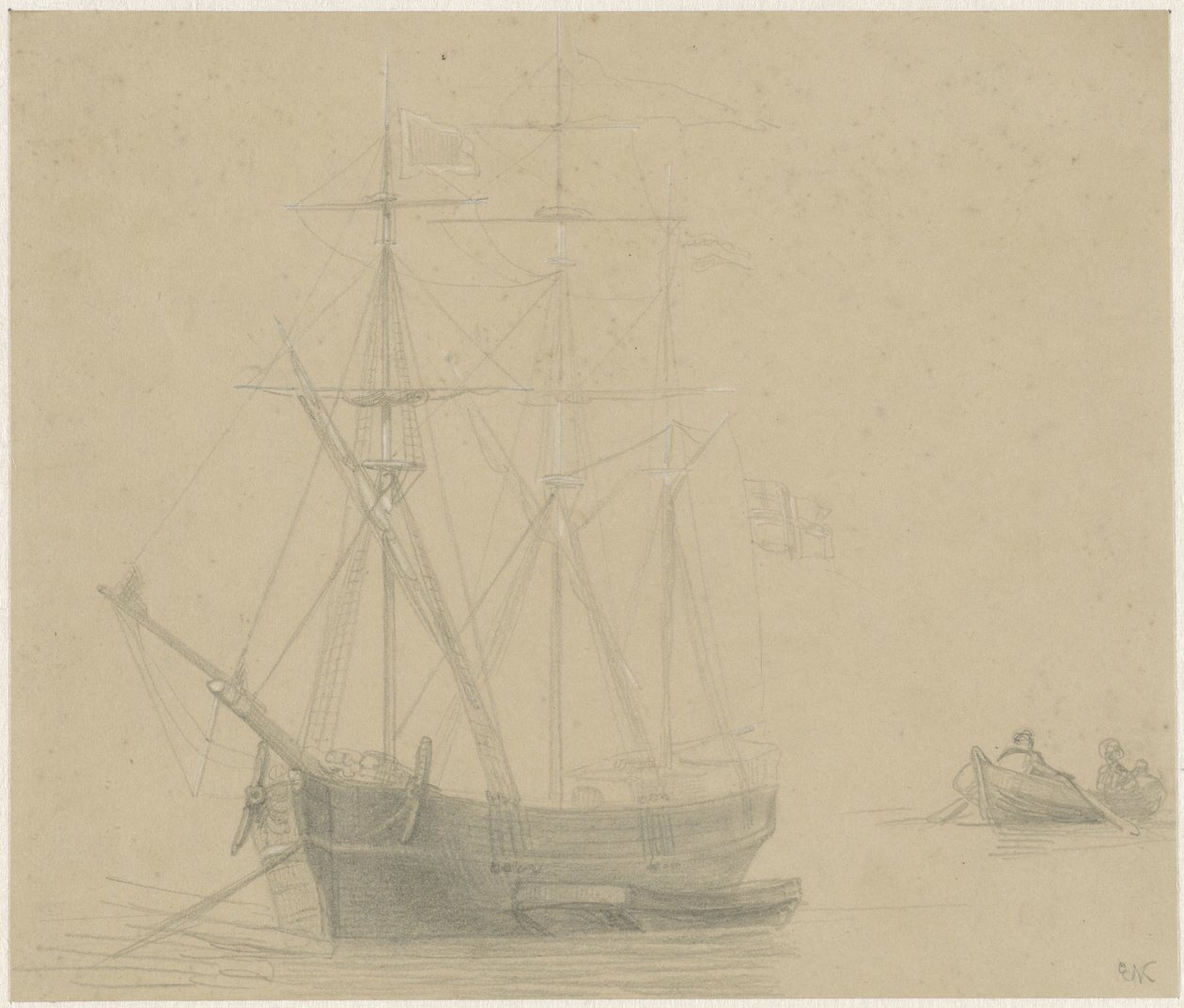 Three-Master and Sloop by Everhardus Koster