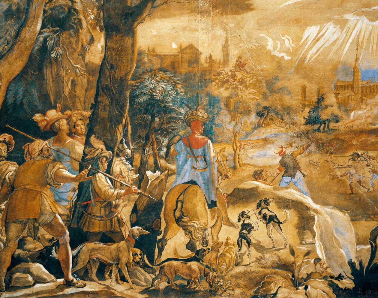 Hunting scene with imaginary Florence by Federico Zuccaro