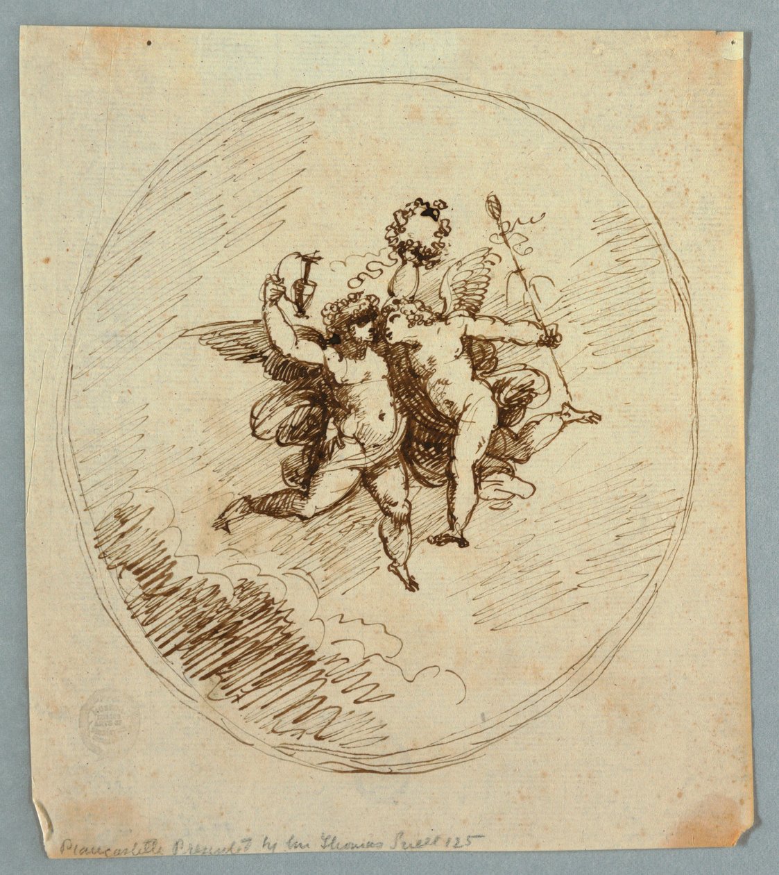 Two Flying Putti with Attributes of Dionysus by Felice Giani