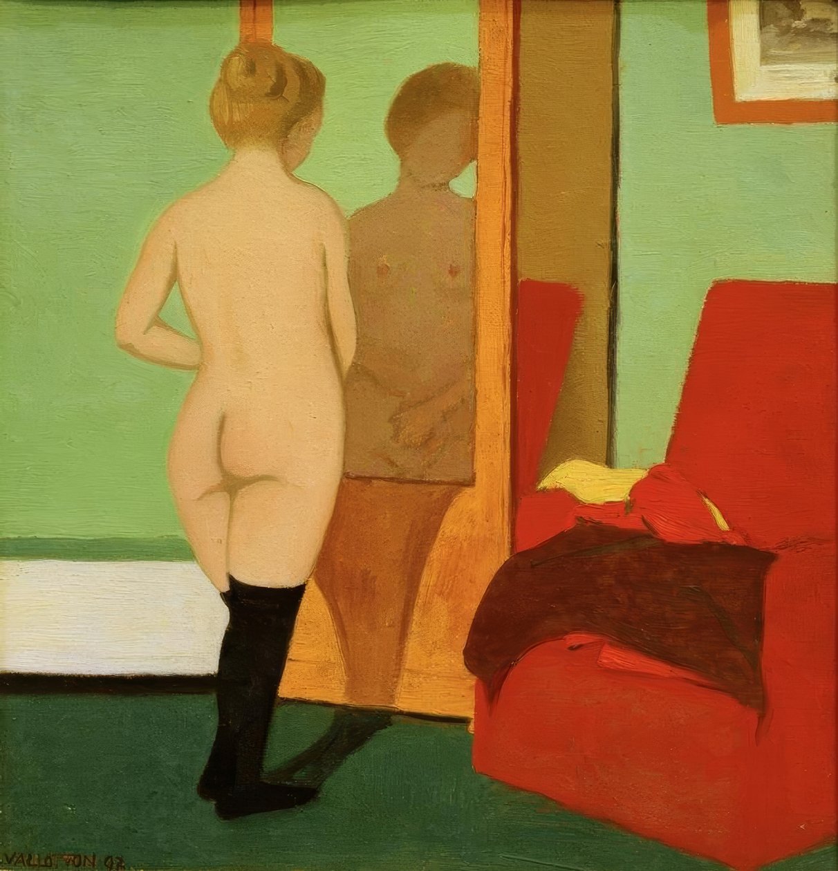 Female Nude in Front of Mirror Cabinet by Felix Edouard Vallotton