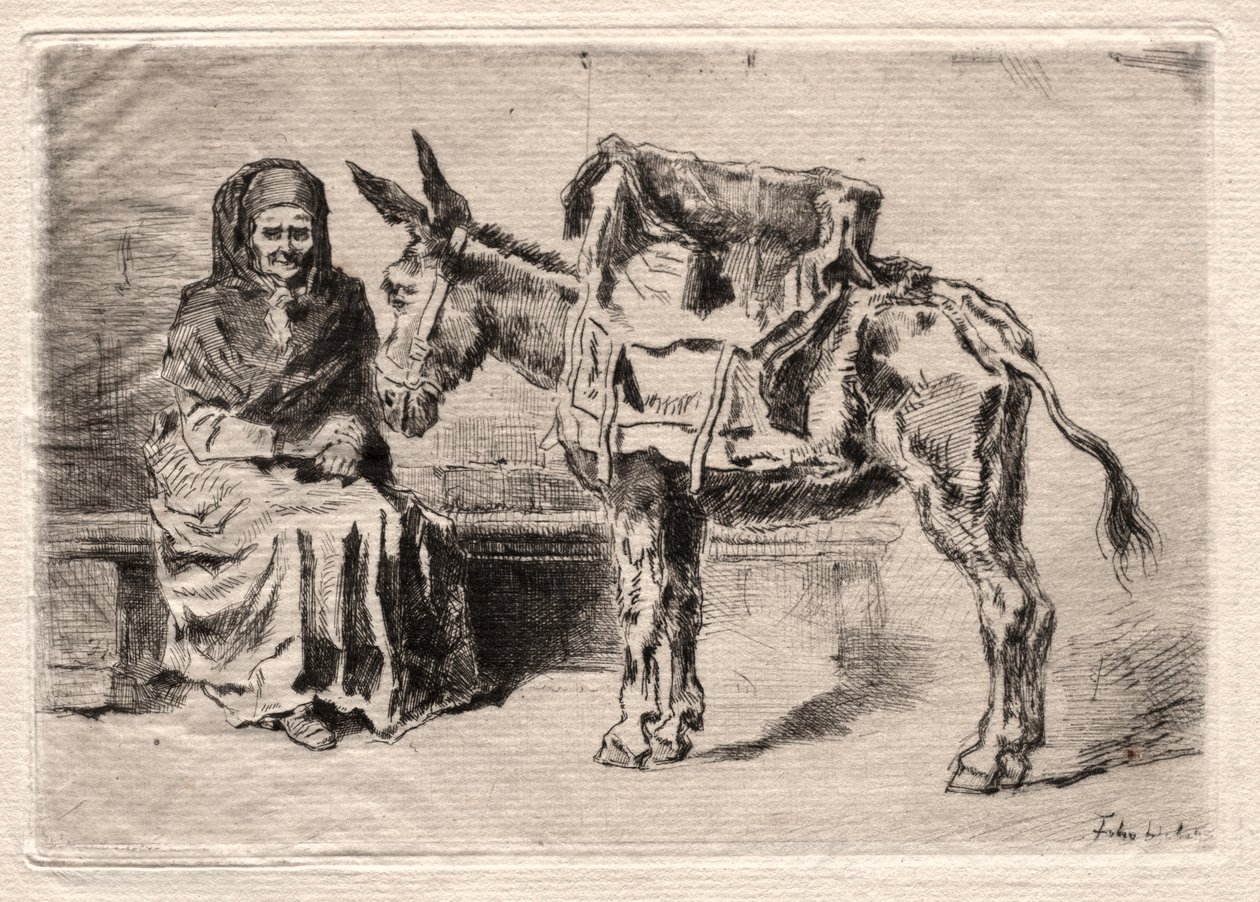 Seated Woman with Mule by Felix Hilaire Buhot