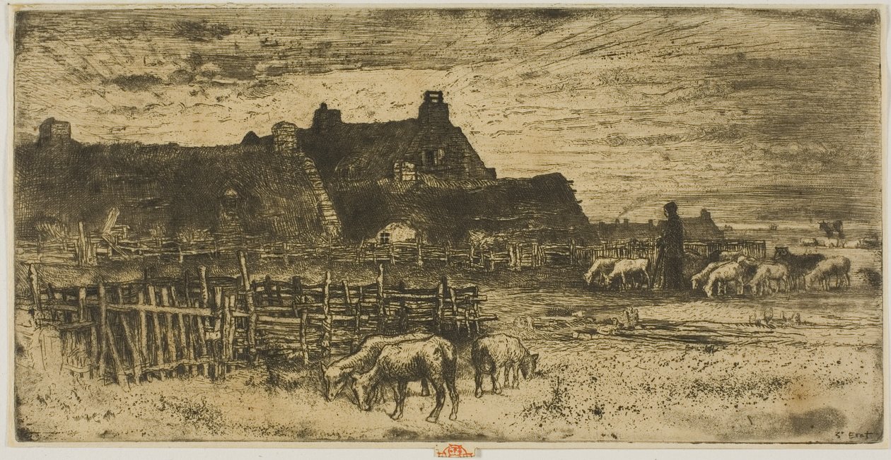 Sheepfold at Sunset by Felix Hilaire Buhot