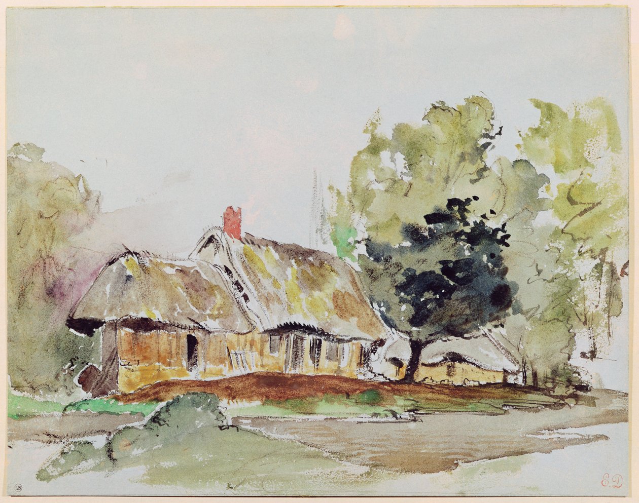 Cottage under Large Trees in Summer by Ferdinand Victor Eugene Delacroix