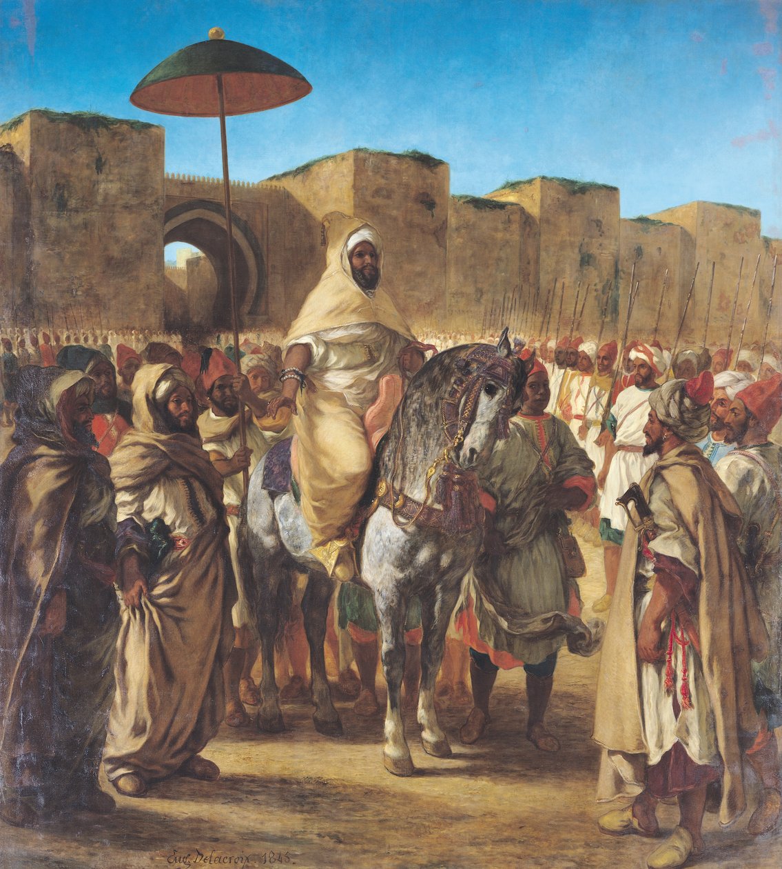 Muley Abd-ar-Rhaman, The Sultan of Morocco, leaving his Palace of Meknes with his entourage, March 1832, 1845 by Ferdinand Victor Eugene Delacroix