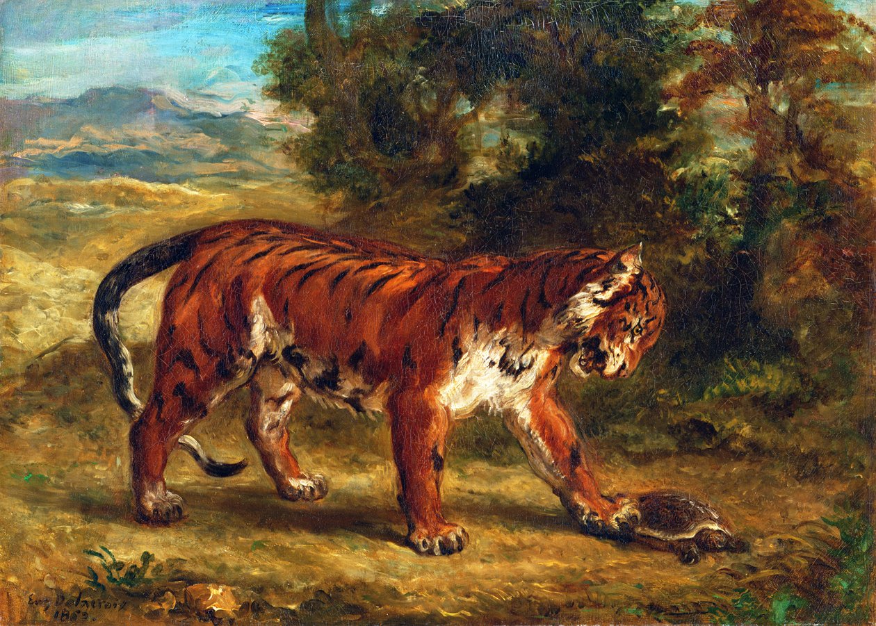 Tiger with Tortoise by Ferdinand Victor Eugene Delacroix