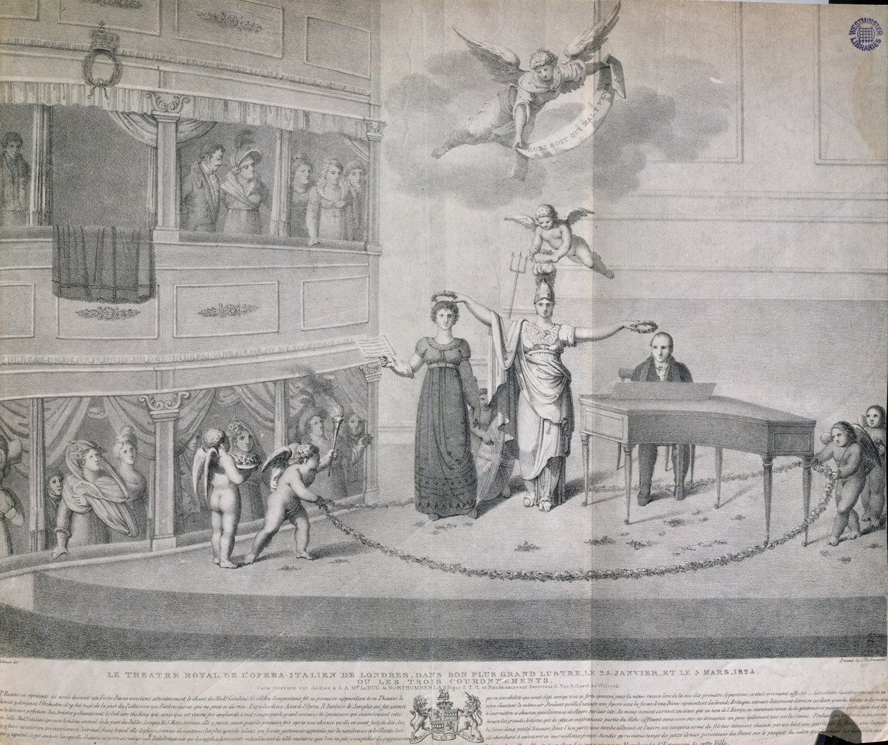 The Theatre Royal of Italian Opera in London in its Greatest Lustre on 24th January and 3rd March 1824, or The Three Crownings, printed by Charles Hullmandel by Filippo Pistrucci