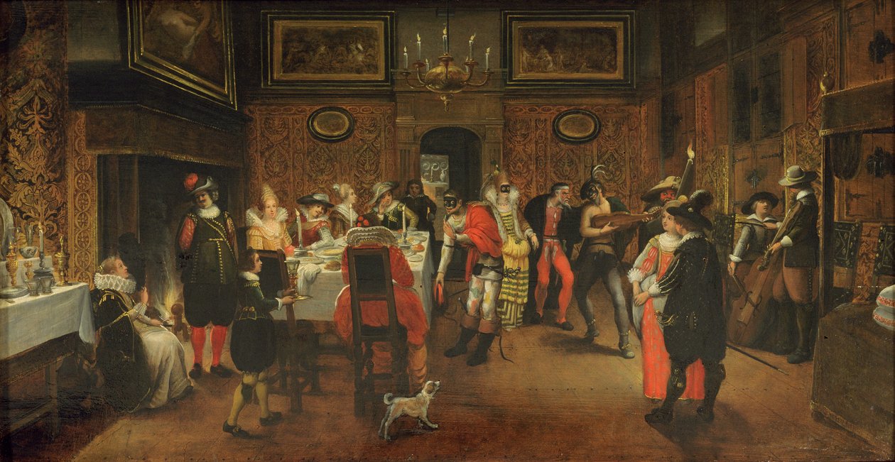 Masked Guests with Musicians by Flemish School