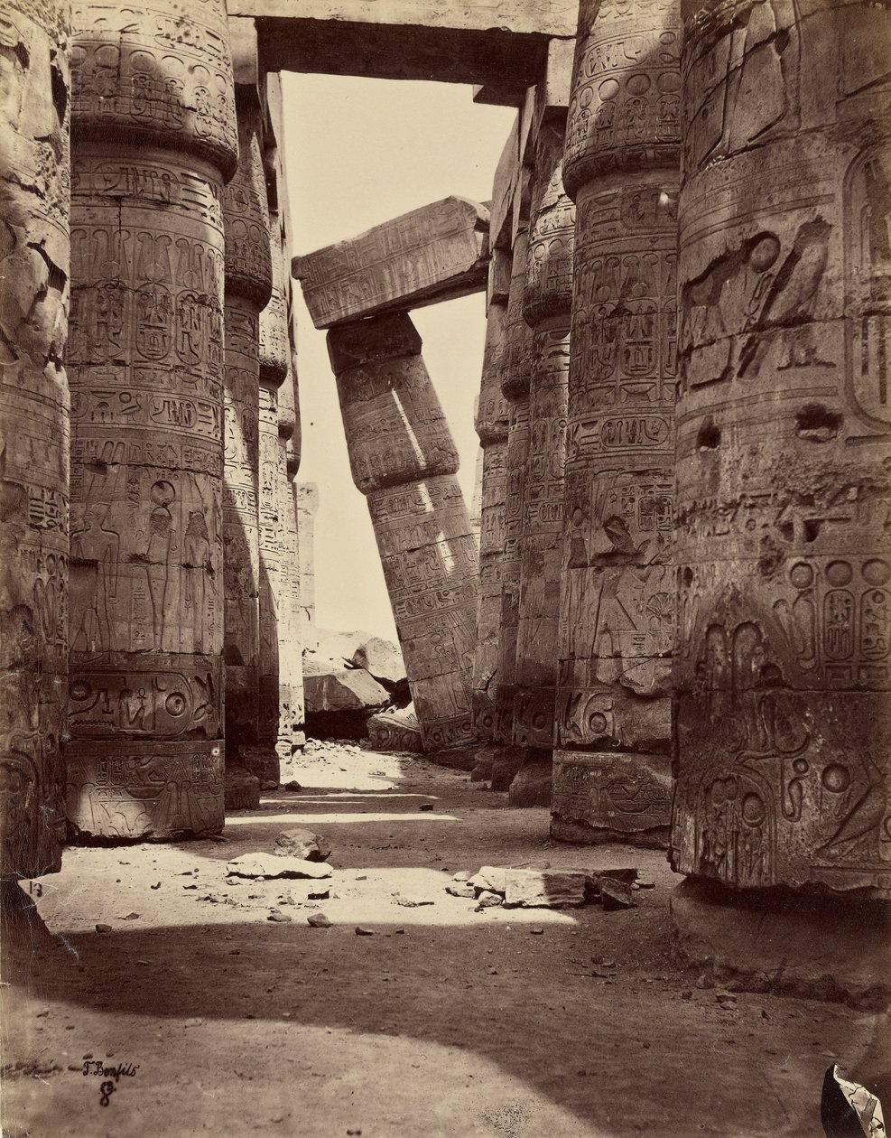 Leaning Column, Inside the Hypostyle Hall by Félix Bonfils