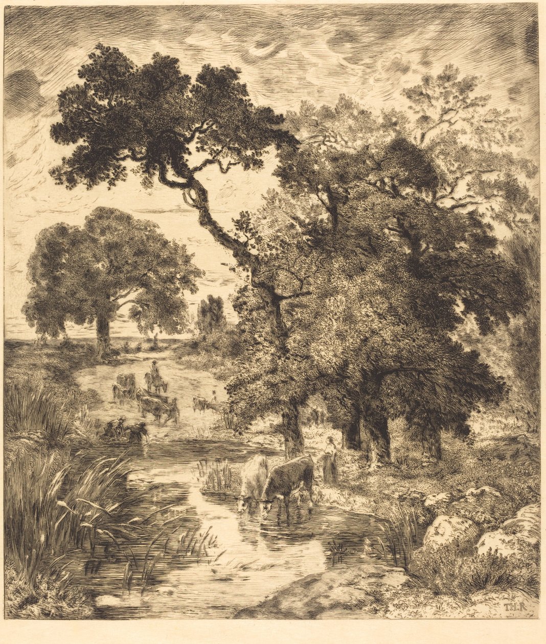 Evening by Félix Bracquemond after Théodore Rousseau