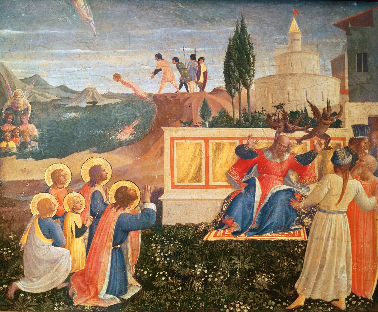 Saints Cosmas and Damian are Thrown into the Sea; Demons Escape from the Mouth of the Proconsul Lysias, from the Predella of the San Marco Altarpiece by Fra Angelico