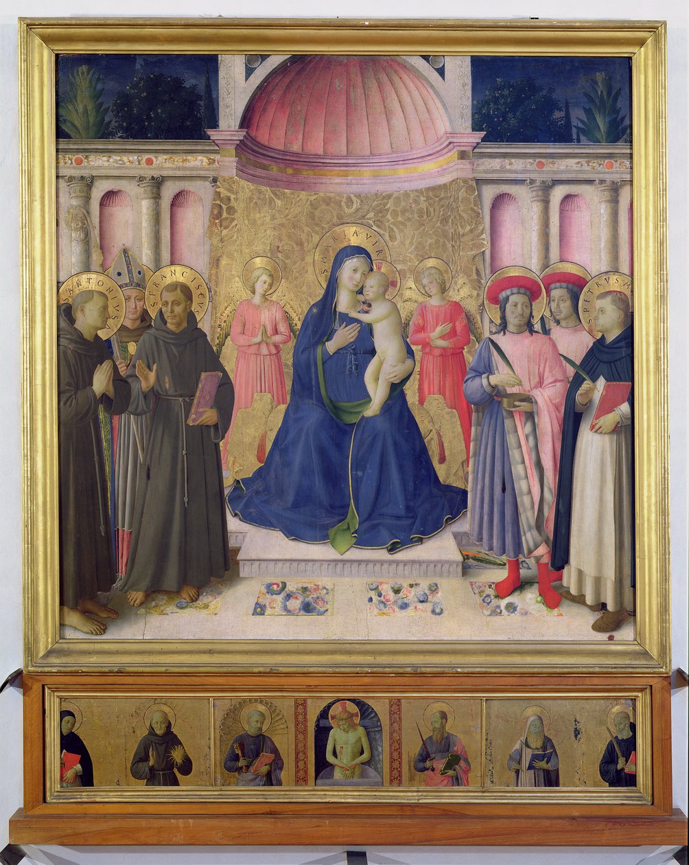 The Bosco ai Frati Altarpiece: The Virgin and Child enthroned with two angels between SS. Anthony of Padua, Louis of Toulouse and Francis and SS. Cosmas and Damian and Peter the Martyr by Fra Angelico