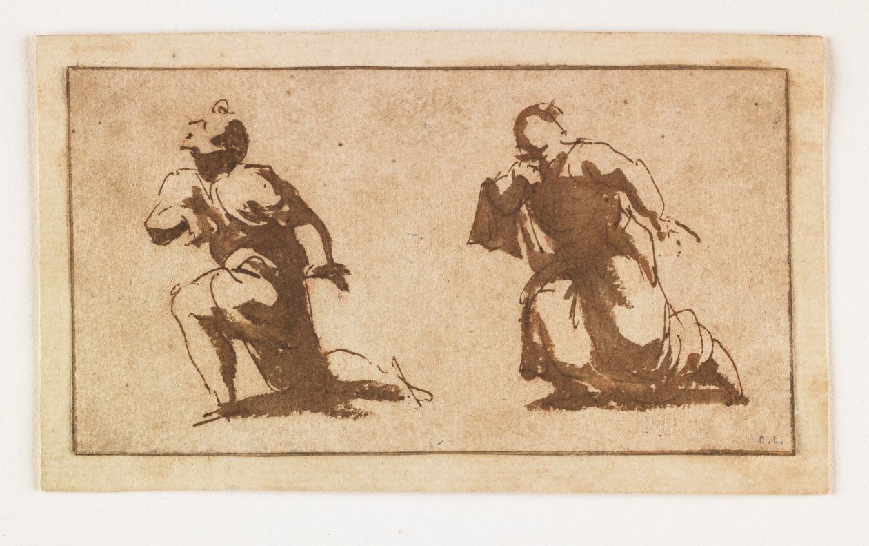 Study of Two Kneeling Male Figures by Francesco Allegrini