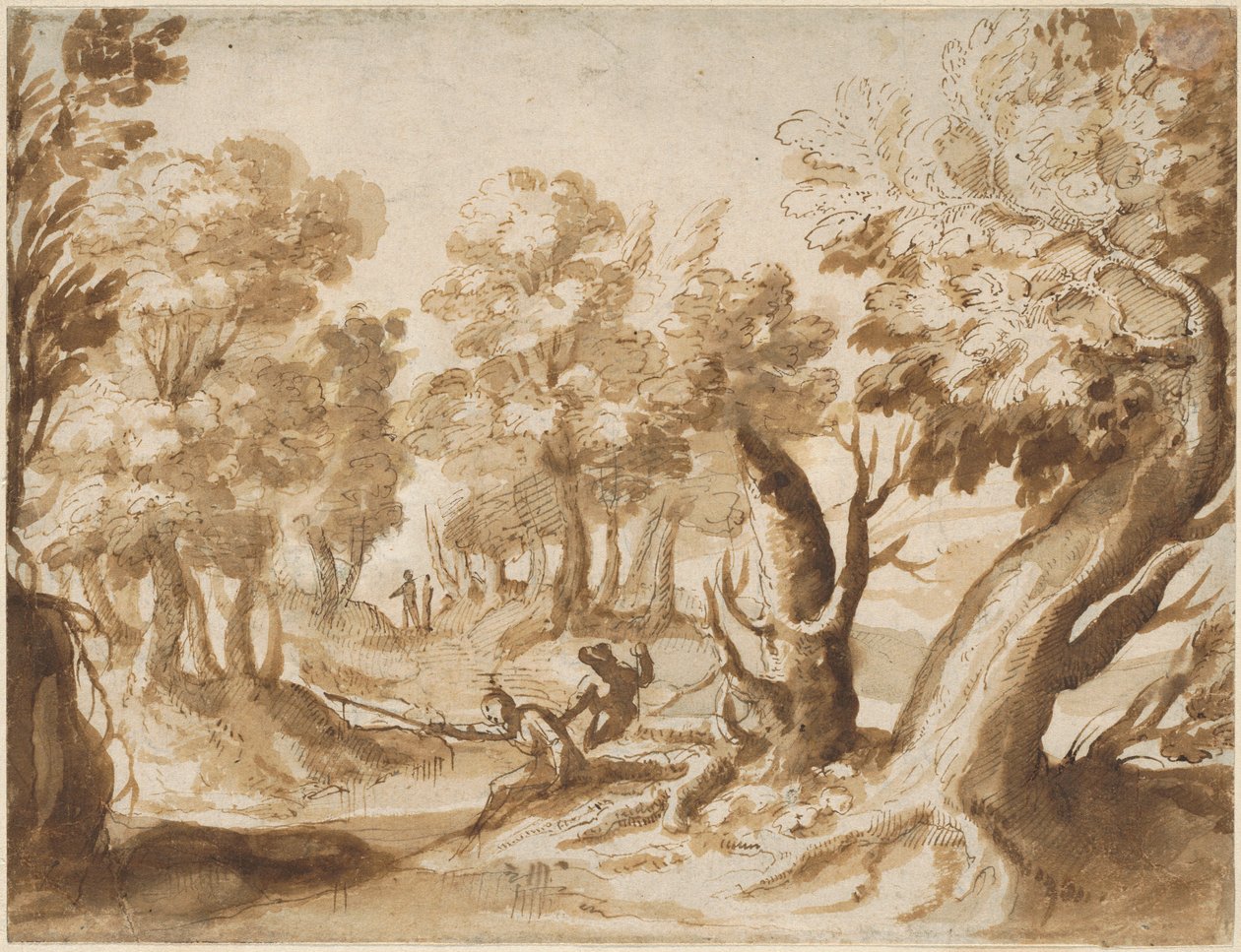 Two Figures Fishing in a Landscape by Francesco Allegrini