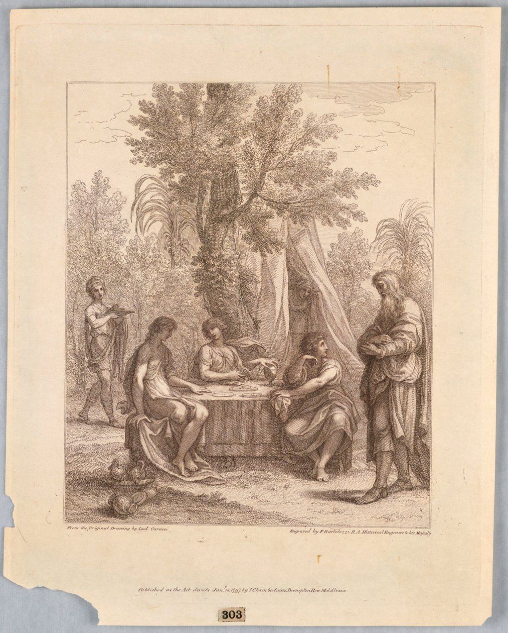 Abraham Entertaining Three Angels by Francesco Bartolozzi