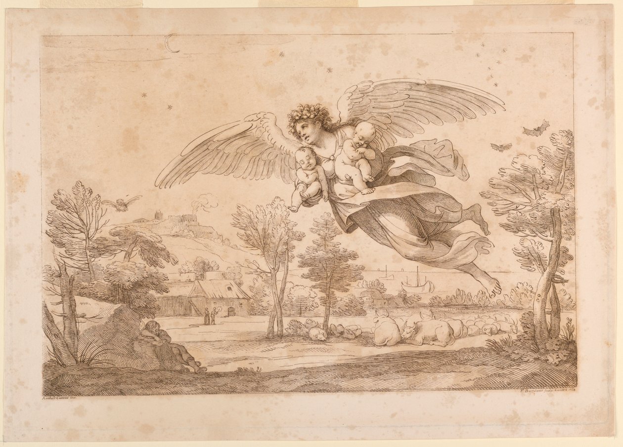 Angel with Two Children in Her Arms by Francesco Bartolozzi