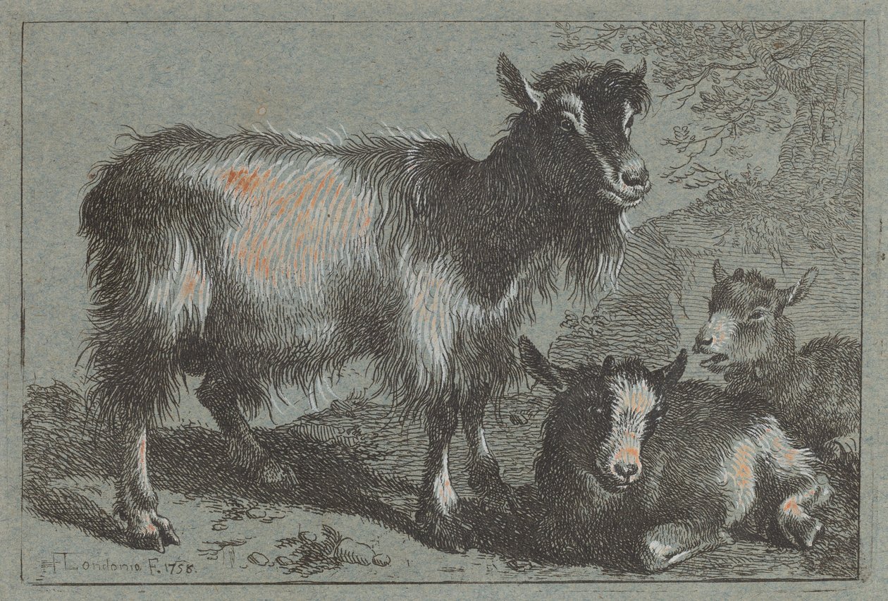 Goat and Two Kids by Francesco Londonio