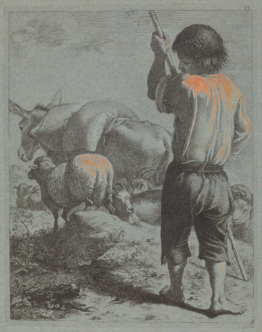 Shepherd with Donkey, Sheep and Goat by Francesco Londonio
