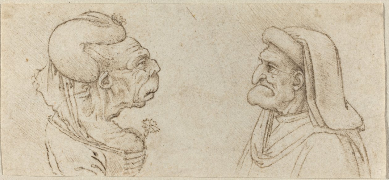 Two Grotesque Heads by Francesco Melzi after Leonardo da Vinci