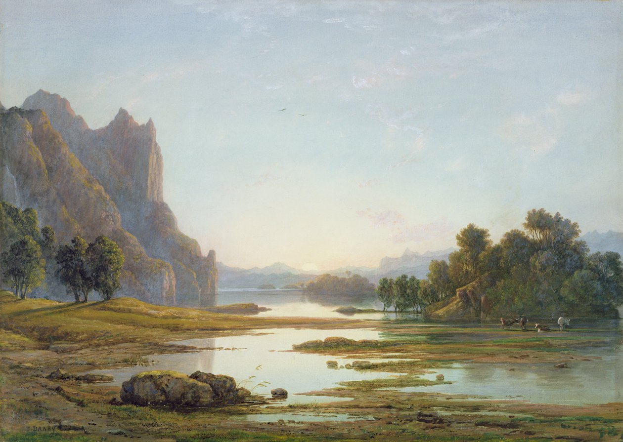 Sunset over a River Landscape, c.1840 by Francis Danby