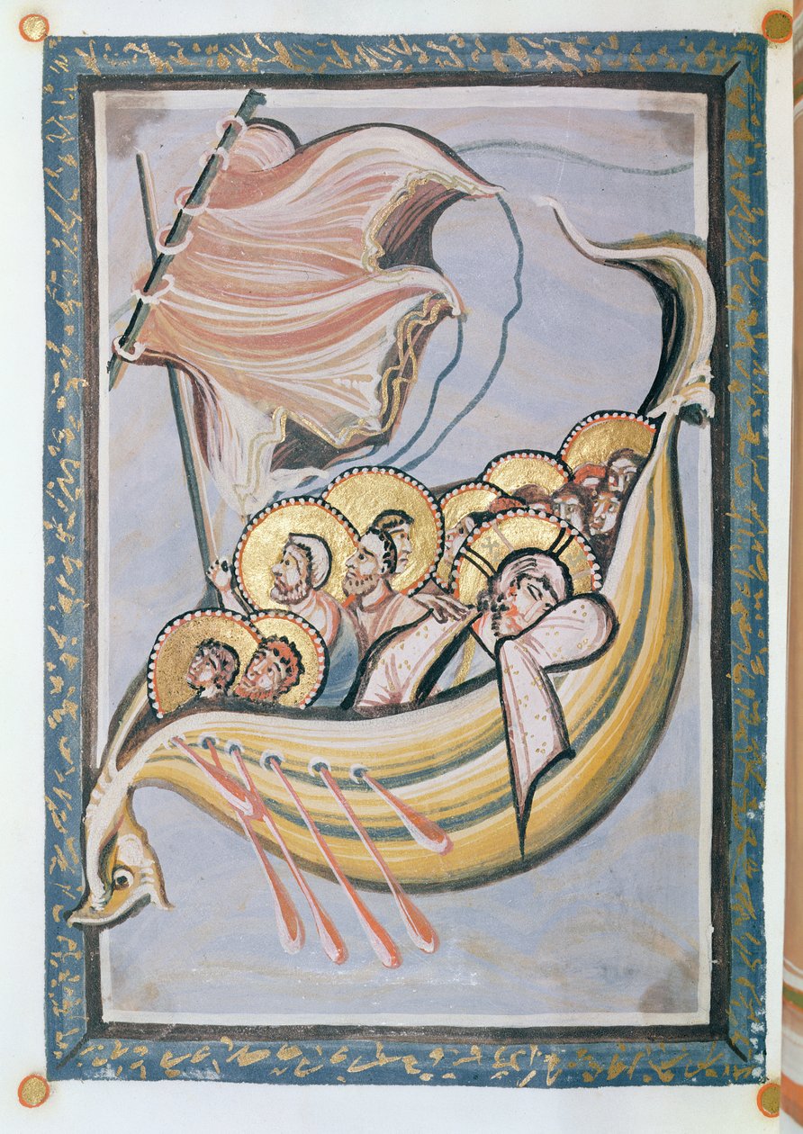 The storm at sea, from the Gospel of the Abbess Hitda by Frankish School
