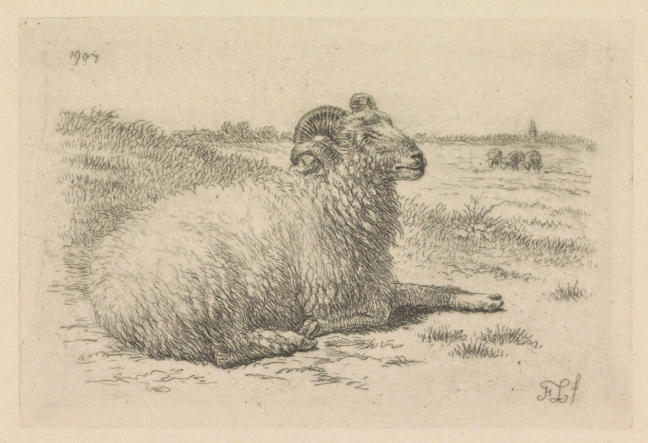 Lying Ram in a Meadow by Frans Lebret