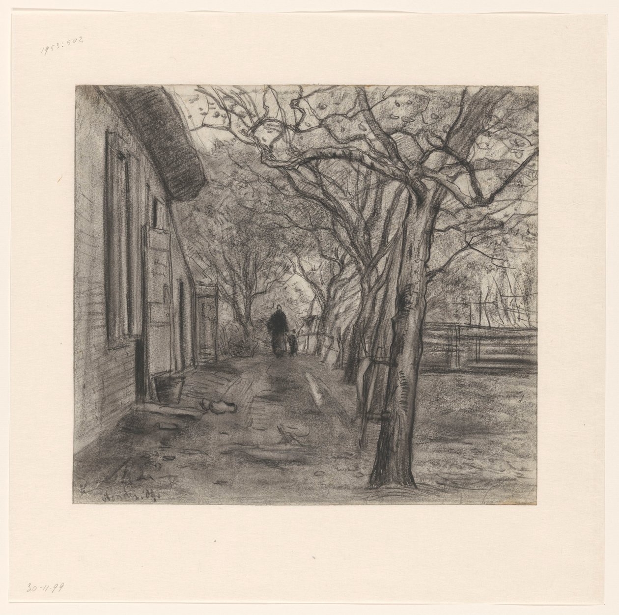 Farmyard with Trees, Woman, and Child by Frans Alexander Evert Lodewijk Smissaert