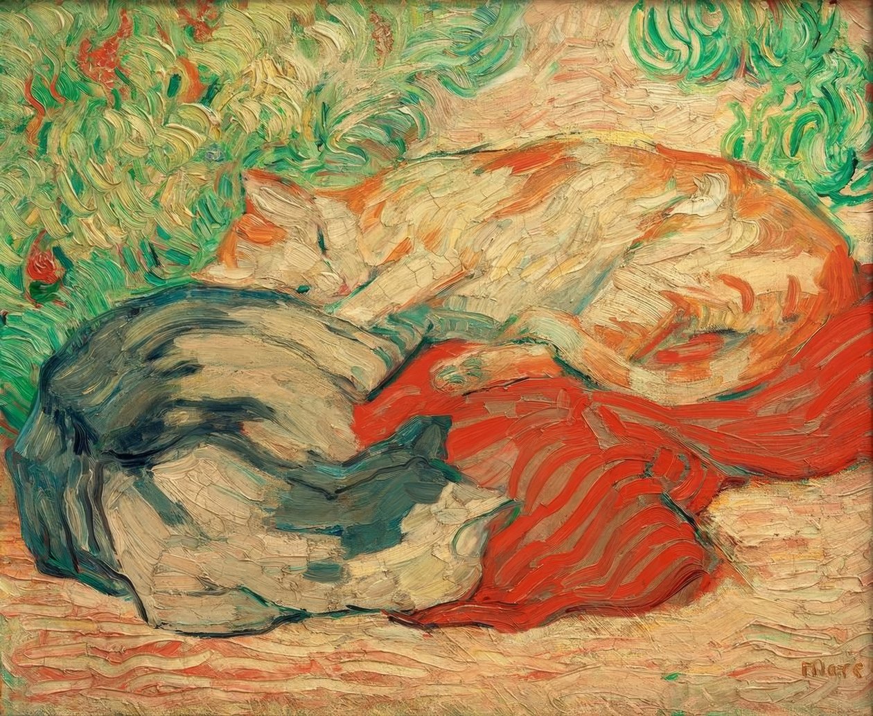Cats on Red Cloth by Franz Marc