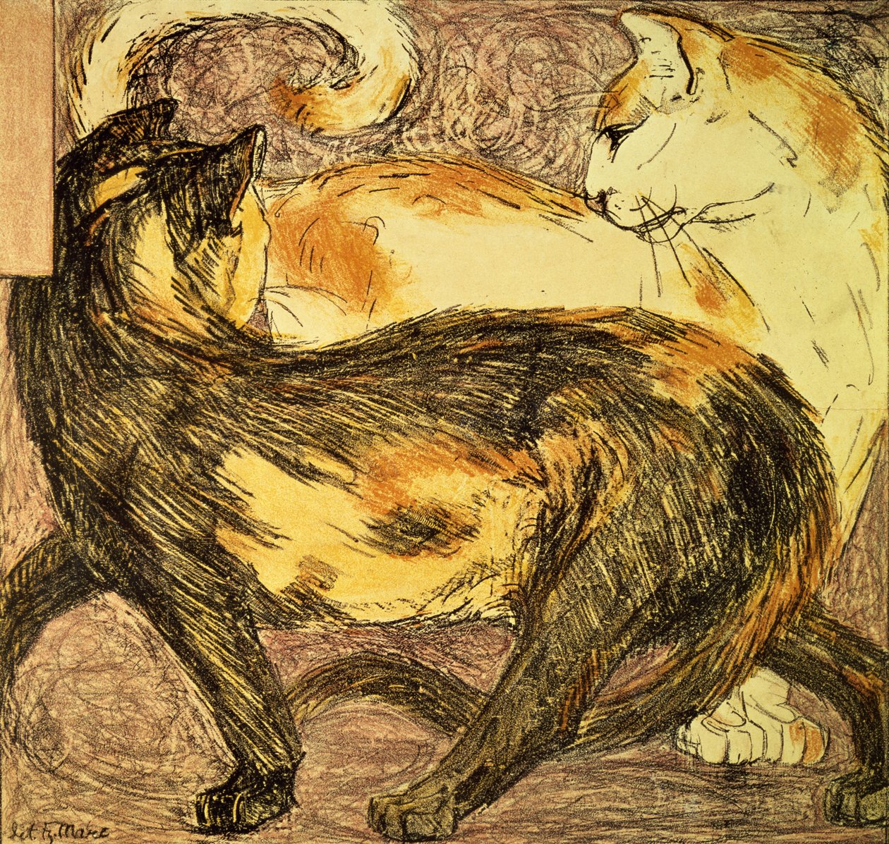 Two Cats (sketch) by Franz Marc