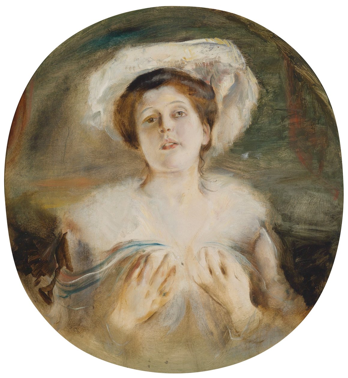 Portrait of a Lady with a White Hat by Franz Seraph von Lenbach