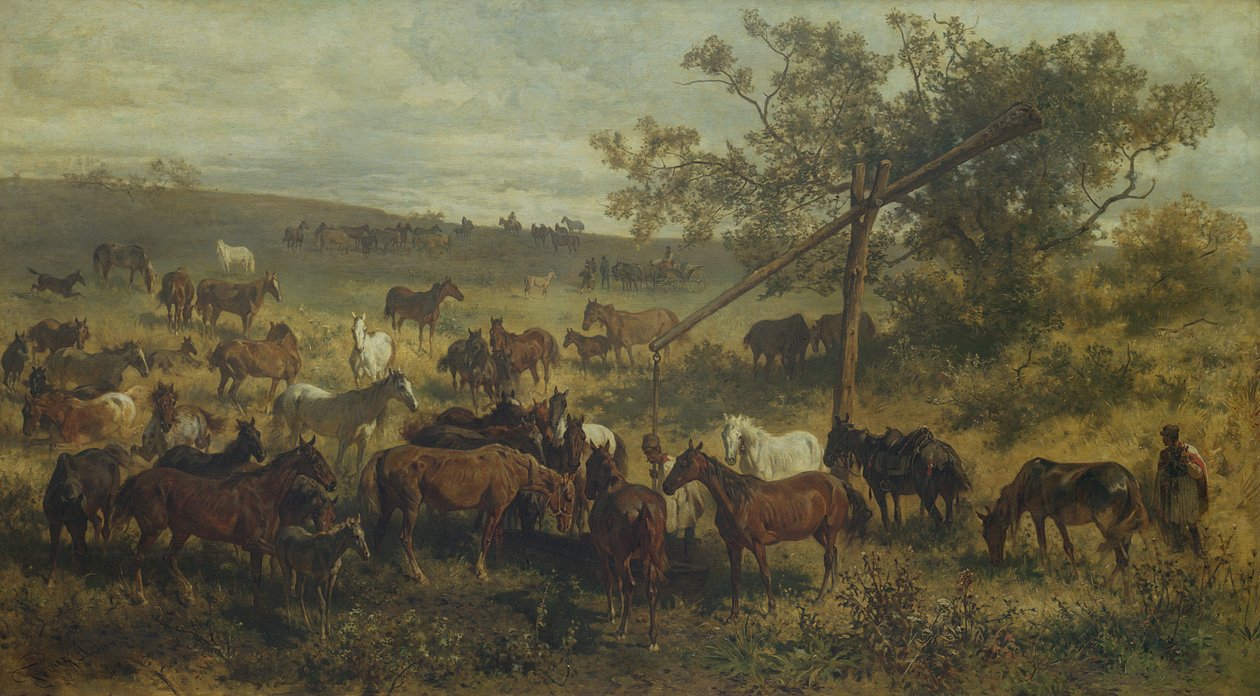 Horses at a Trough by Franz Adam