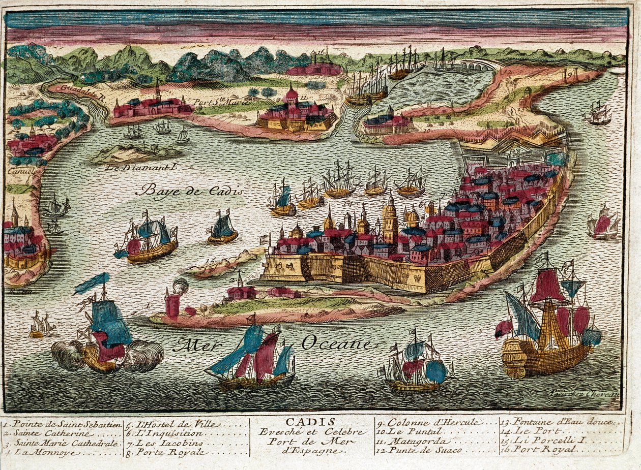 Map of Cadiz - Spain by Franz Hogenberg