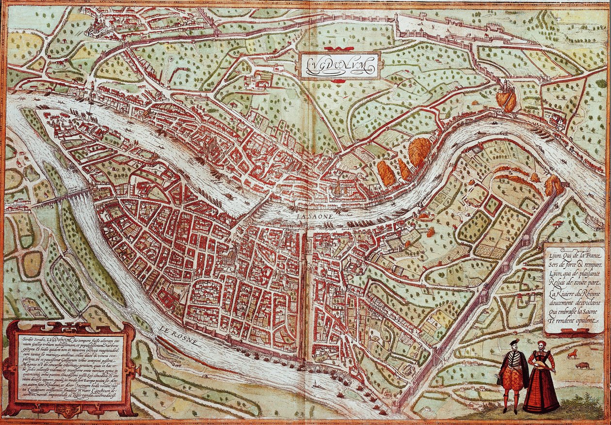 Map of Lyon - France (engraving) by Franz Hogenberg