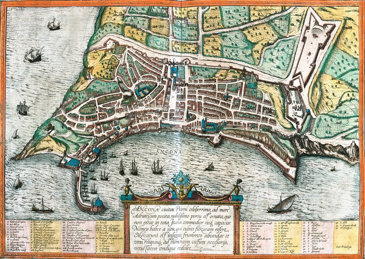 Plan of Ancona (Ancona), Italy by Franz Hogenberg