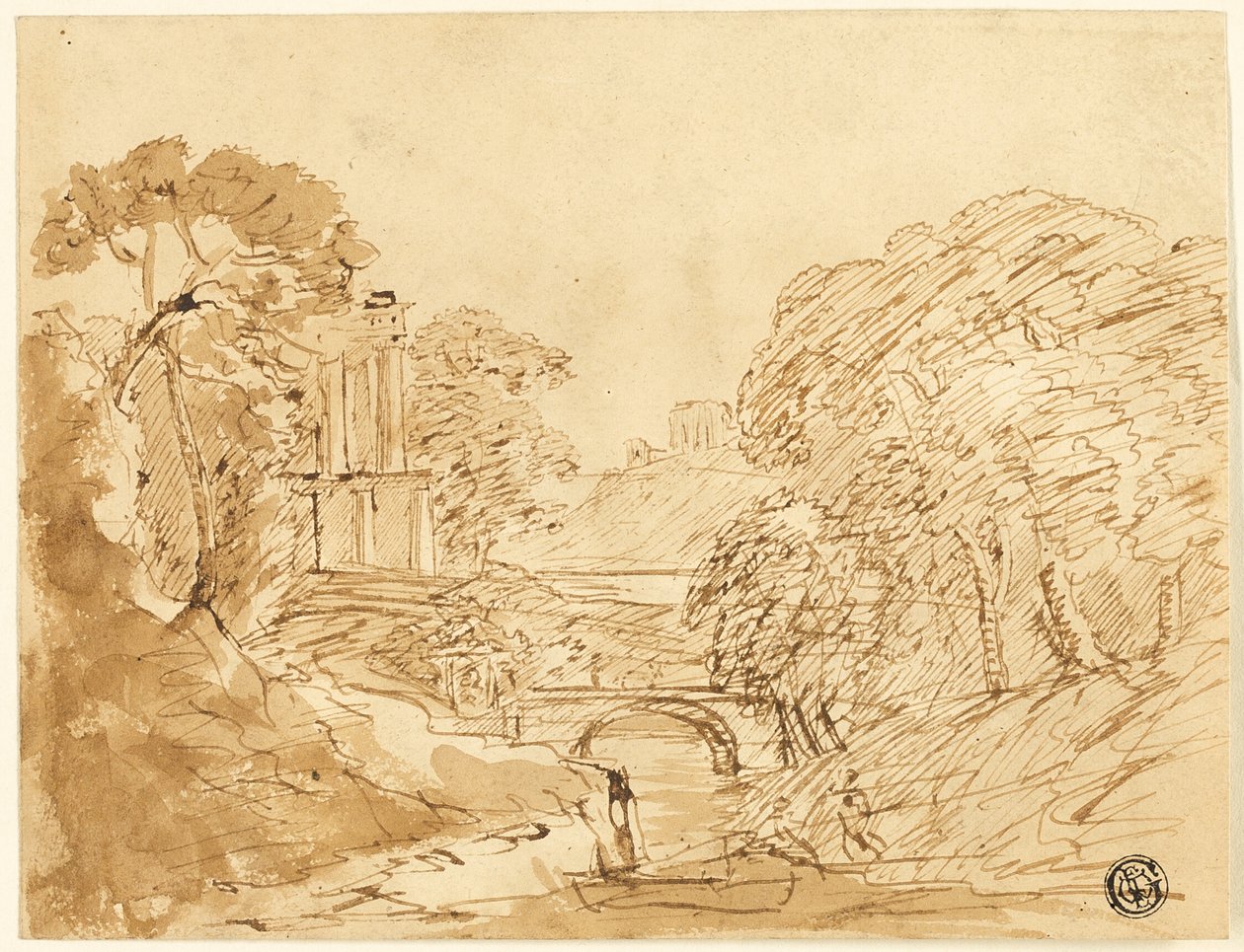 Landscape with Bridge and Ruins by Franz Kobell