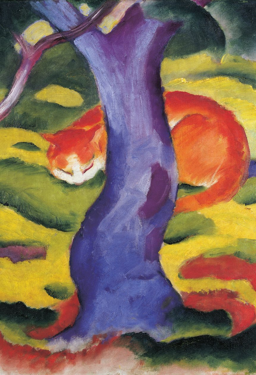 Cat behind tree by Franz Marc