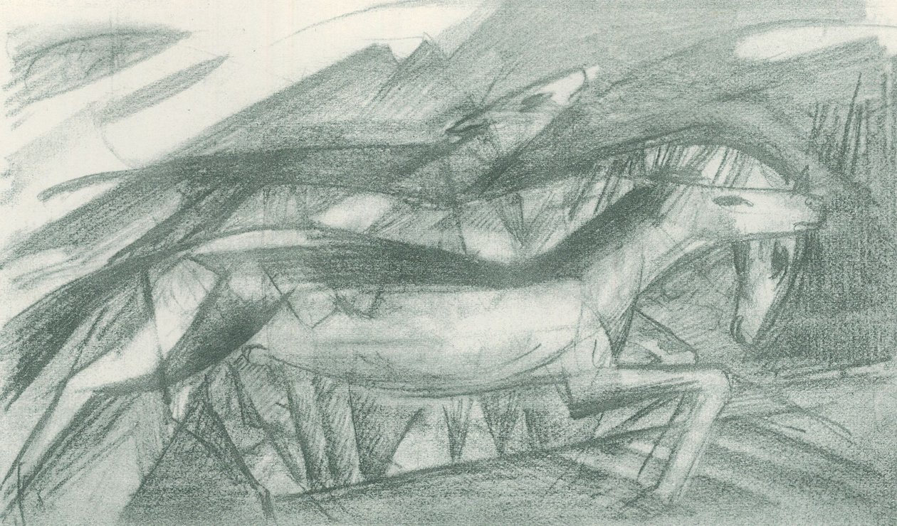 Hunting Horses in Abstract Shaped Landscape by Franz Marc