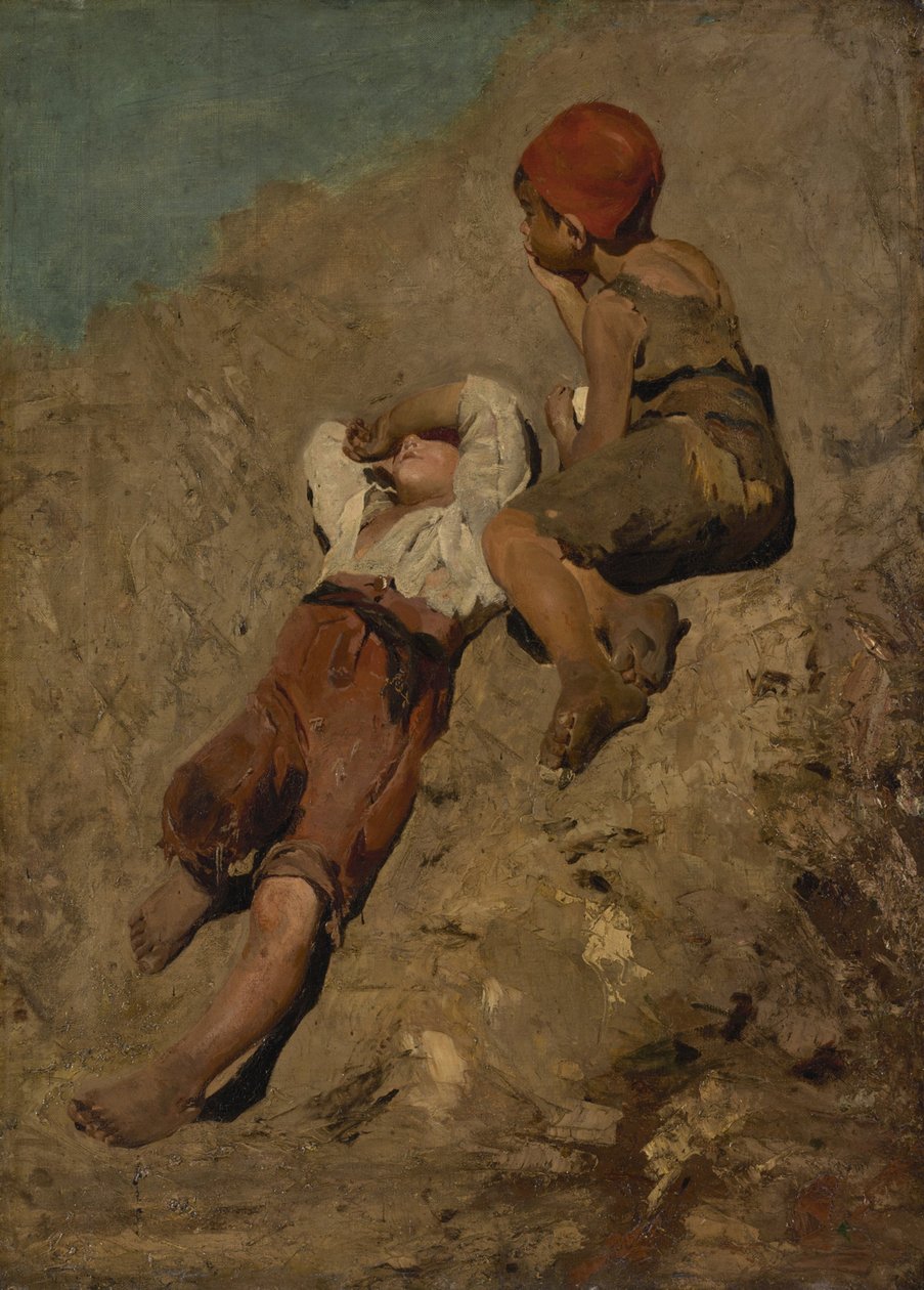 Two Peasant Boys on a Slope by Franz von Lenbach