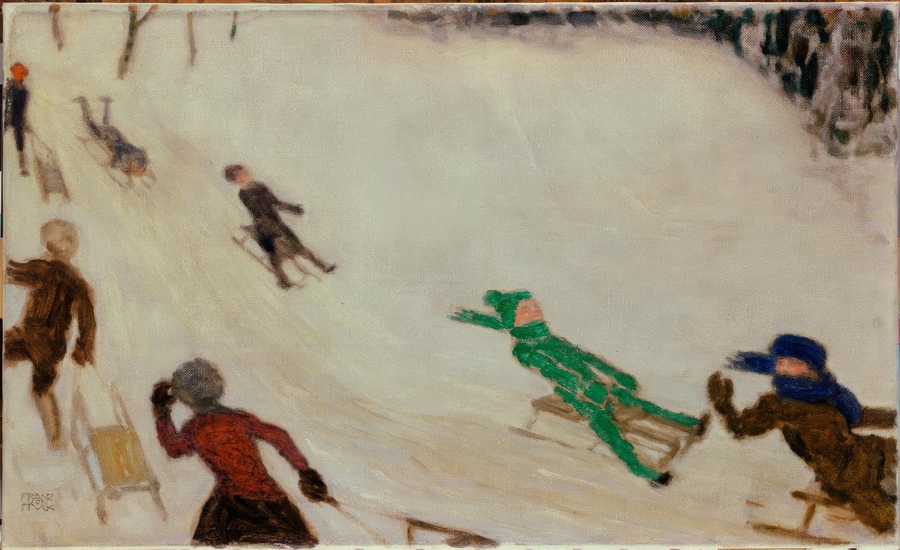 F. v. Stuck, Children Sledding by Franz von Stuck