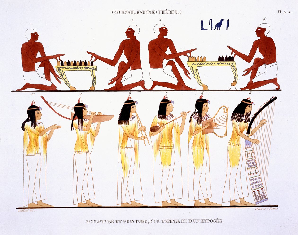 Men Gaming and Women Playing Instruments (from a Rare Record of Frescoes from Thebes, recorded 1819-1822 on his second visit to Egypt by Frederic Cailliaud) by Frederic Cailliaud