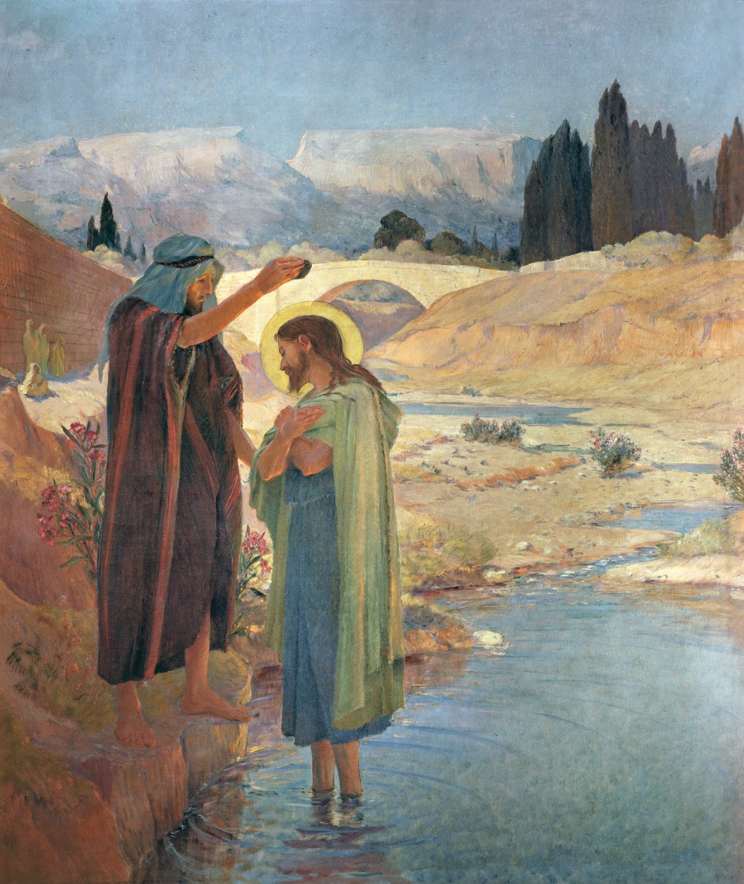 The Baptism of Christ in the waters of the Jordan by Frederic Montenard