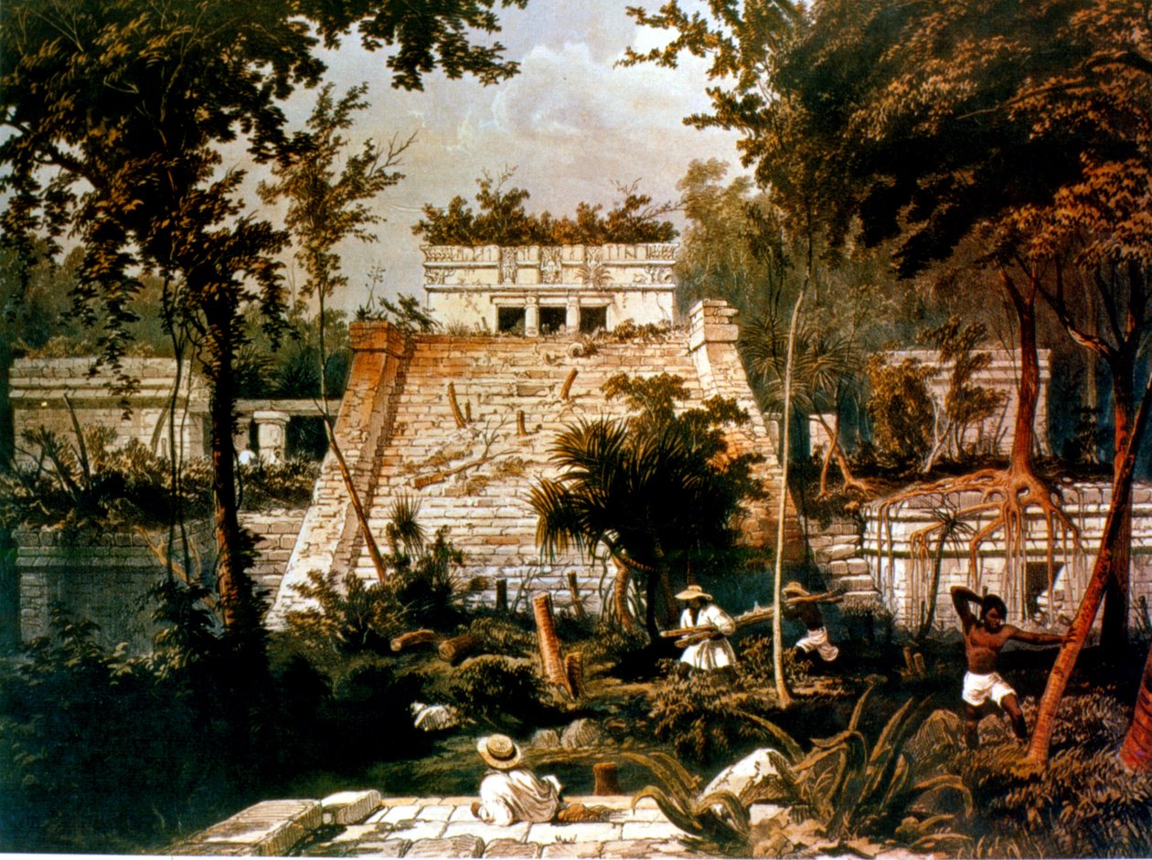 Temple and Pyramid, Tulum, Yucatan, Mexico by Frederick Catherwood
