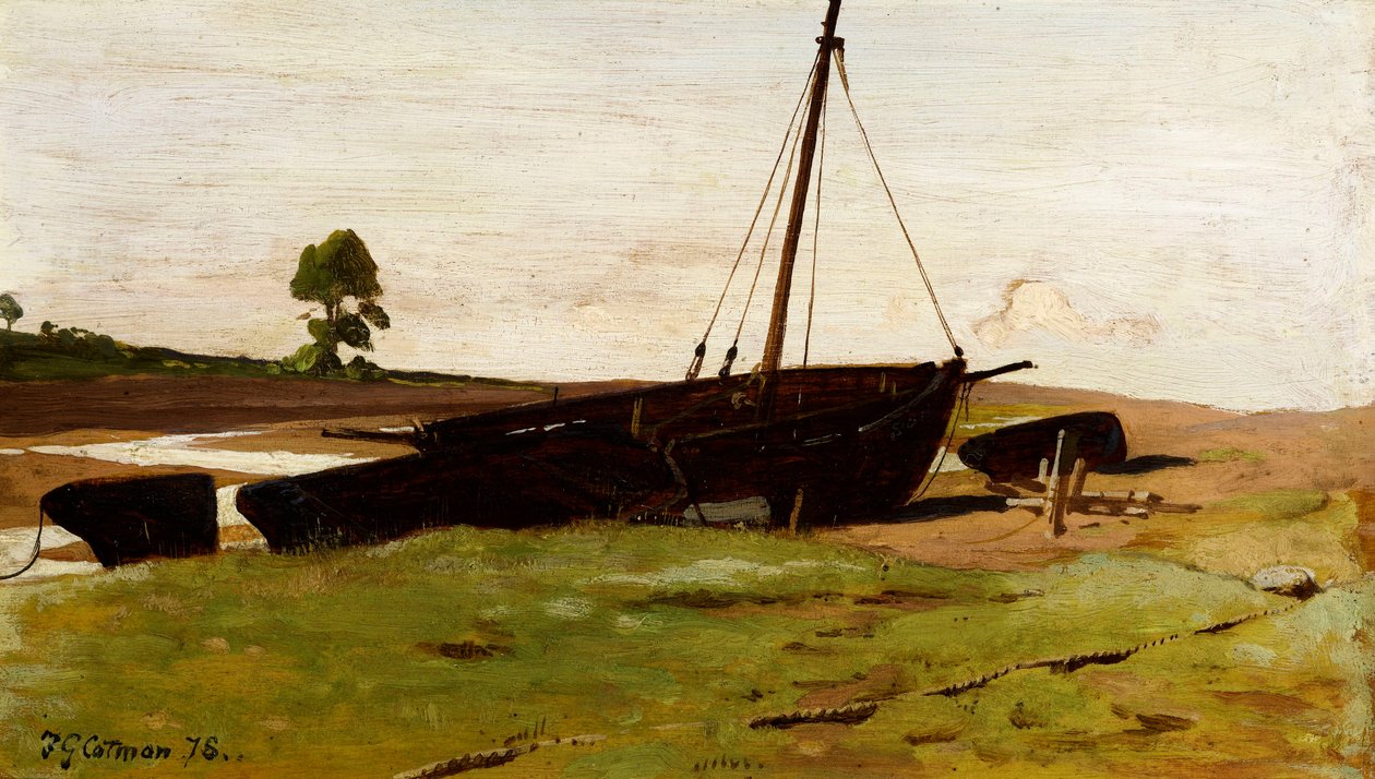 Stranded Boats, Porlock Weir, 1879 by Frederick George Cotman