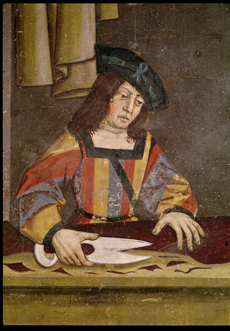 A Cloth Merchant Cutting Cloth by French School