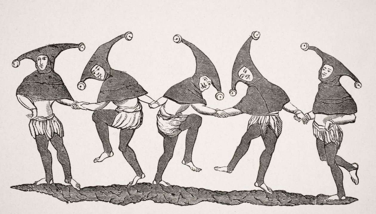 Dance of Fools, reproduction of a miniature in a 13th century manuscript, from 