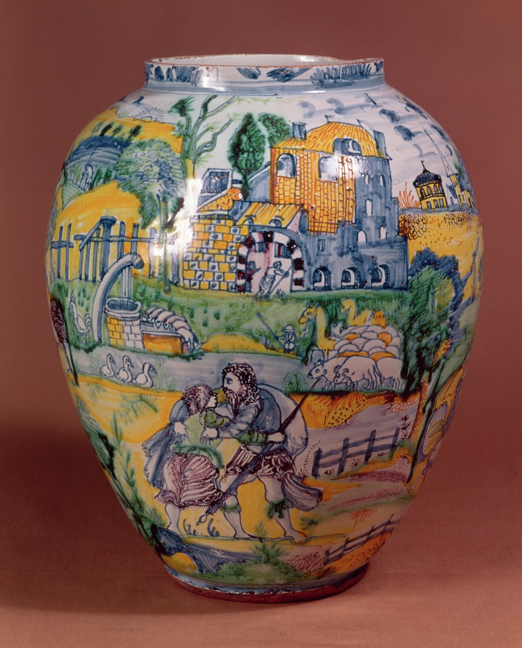 Nevers faience vase with scenes from the Old Testament by French School