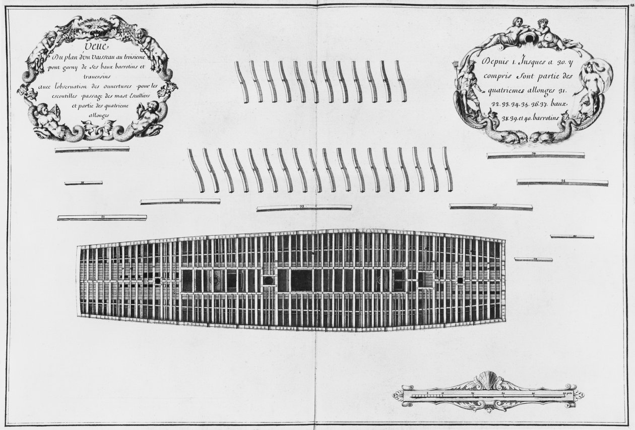 Plan of the third deck of a vessel, illustration from the 