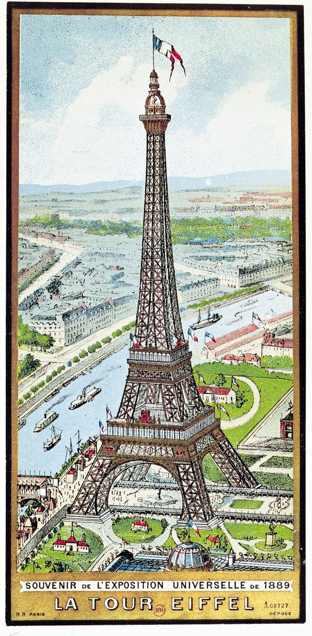 Postcard depicting the Eiffel Tower at the Exposition Universelle by French School